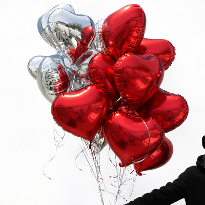 21 Red and Silver heart Balloons