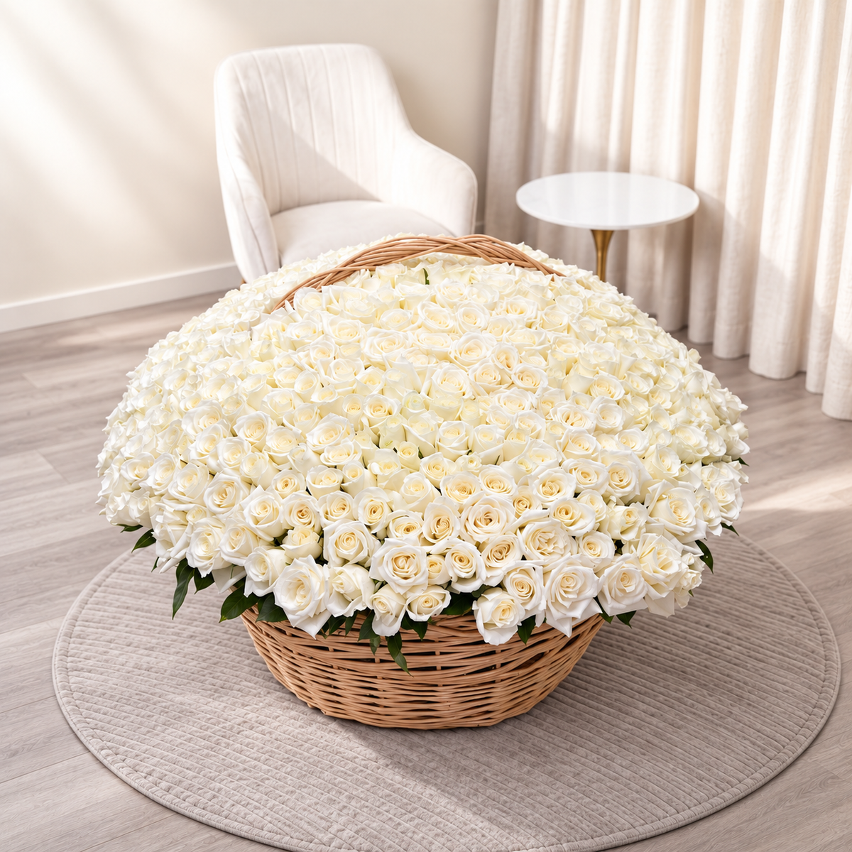 500 White Roses in  Basket