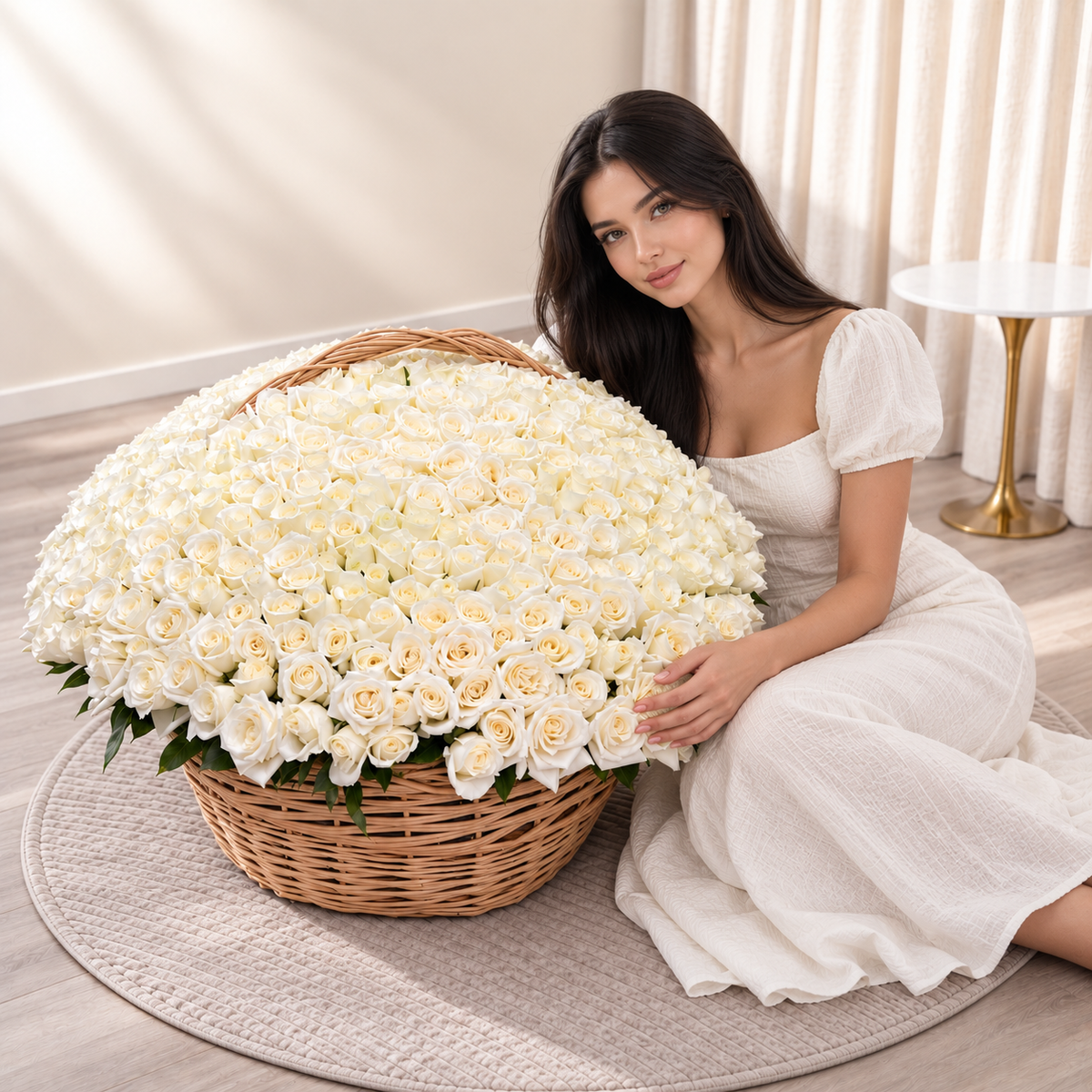 500 White Roses in  Basket