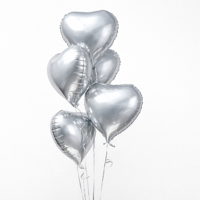 5pcs Silver Heart Balloons