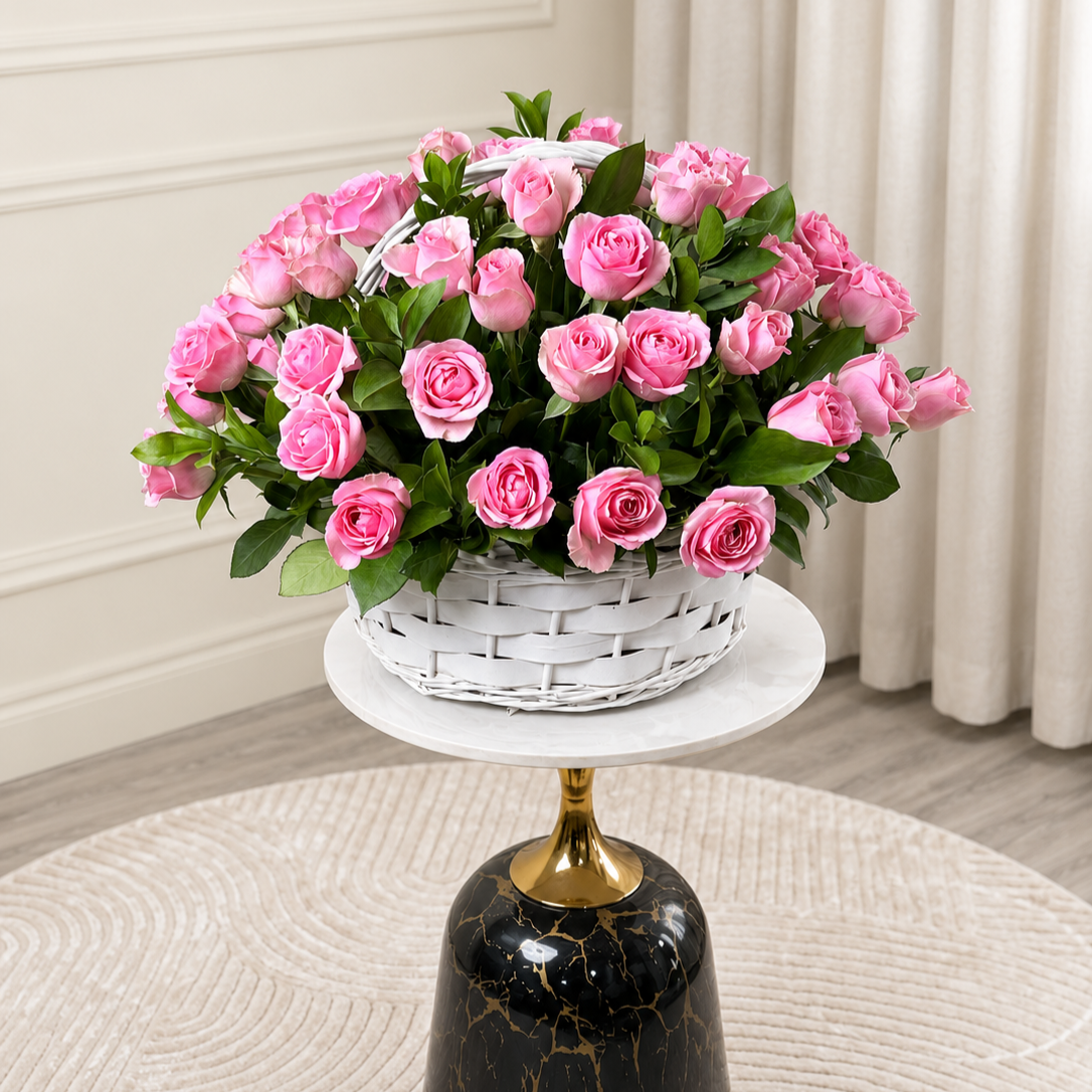 Set of 4 Pink Roses Basket