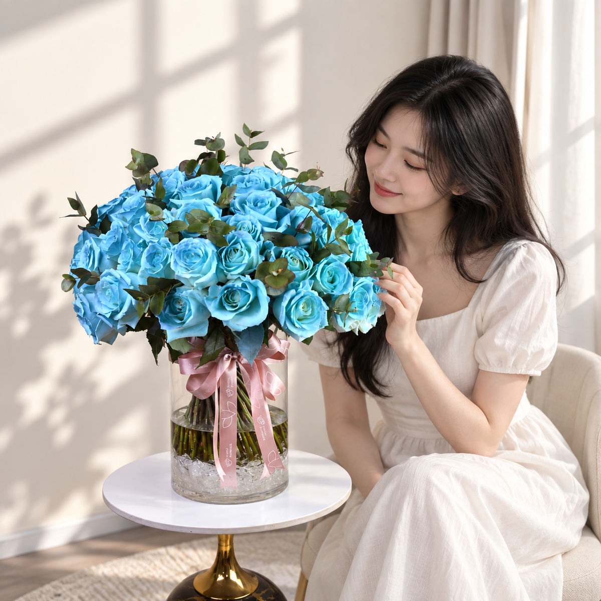 Light Blue Roses in Vase