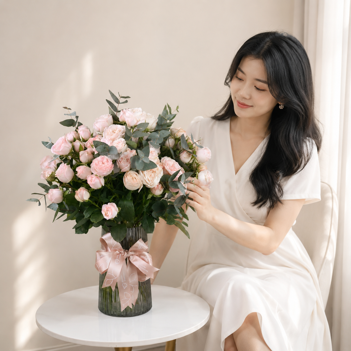 Light Pink Bombastic Roses in Vase
