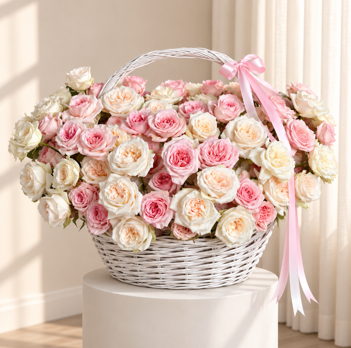 white and pink ohara Basket