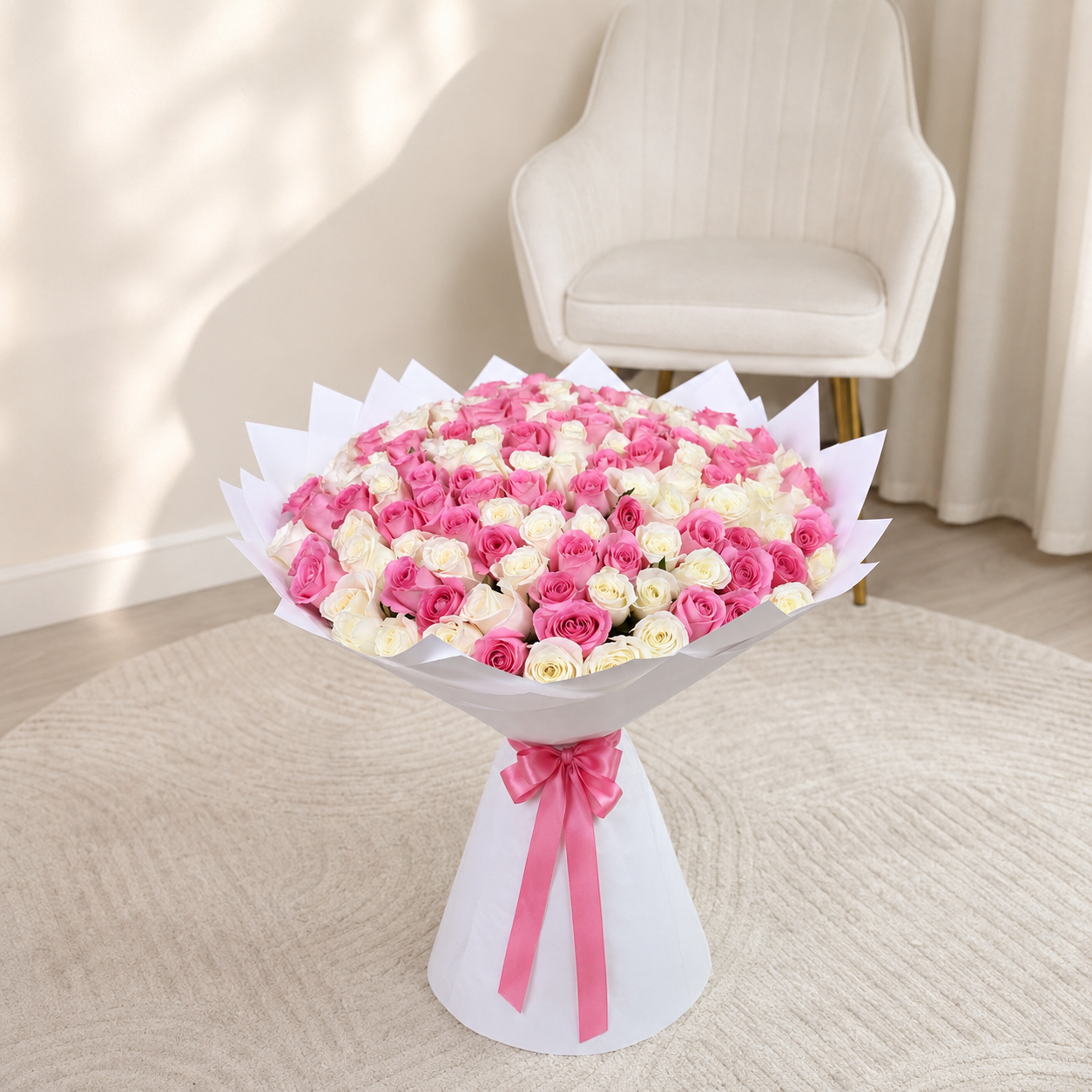 White & Pink Roses Bouquet