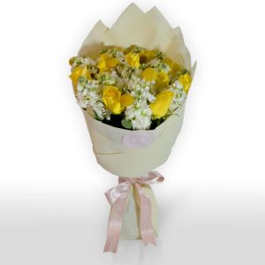 buy Yellow Roses and Matthiolas Wrapped in Craspedias